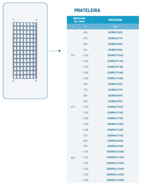 Especificações Técnicas Estanteria